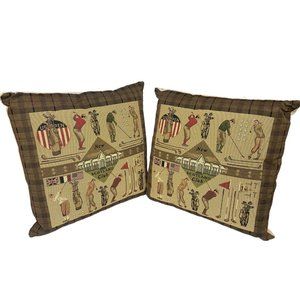 Vtg Golf Pillows decorative embroidered Eximious Of London New Scotland Club